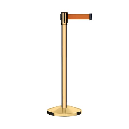 Retractable Belt Barrier Stanchion, 2 Pol.Brass Post  11' Orange Belt